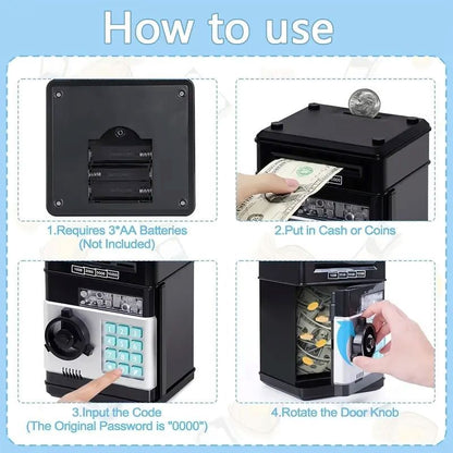 Silver Children's Mini Safe Piggy Bank with Fingerprint and Password Lock