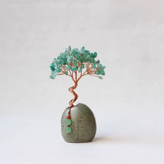 Tungling Jade Natural Crystal Wealth Tree - 12cm Feng Shui Decor, Elegant Office Desk Ornament