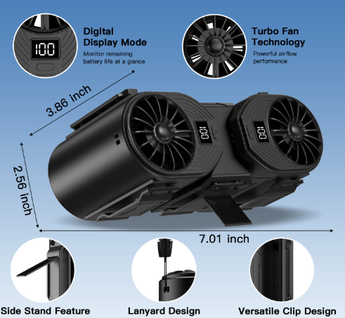 Brown-orange Portable Turbo Waist Fan with Digital Display and Dual Air Outlets