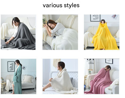 110cm x 150cm Khaki Knitted Sofa Blanket for Autumn and Winter Naps
