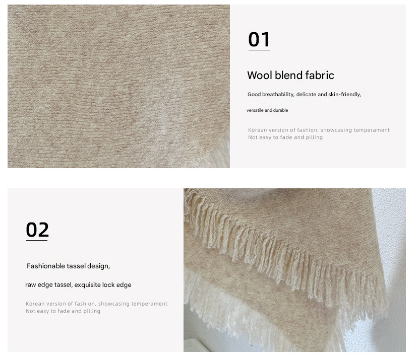 Beige Versatile Fringed Faux Wool Triangle Shawl - Warm Knitted Scarf
