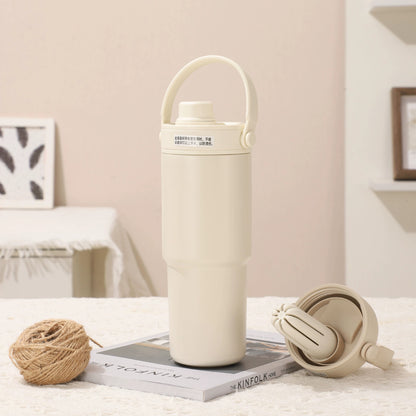 White 30oz Ceramic-Lined Insulated Tumbler with Handle, 735ml Stainless Steel Travel Mug