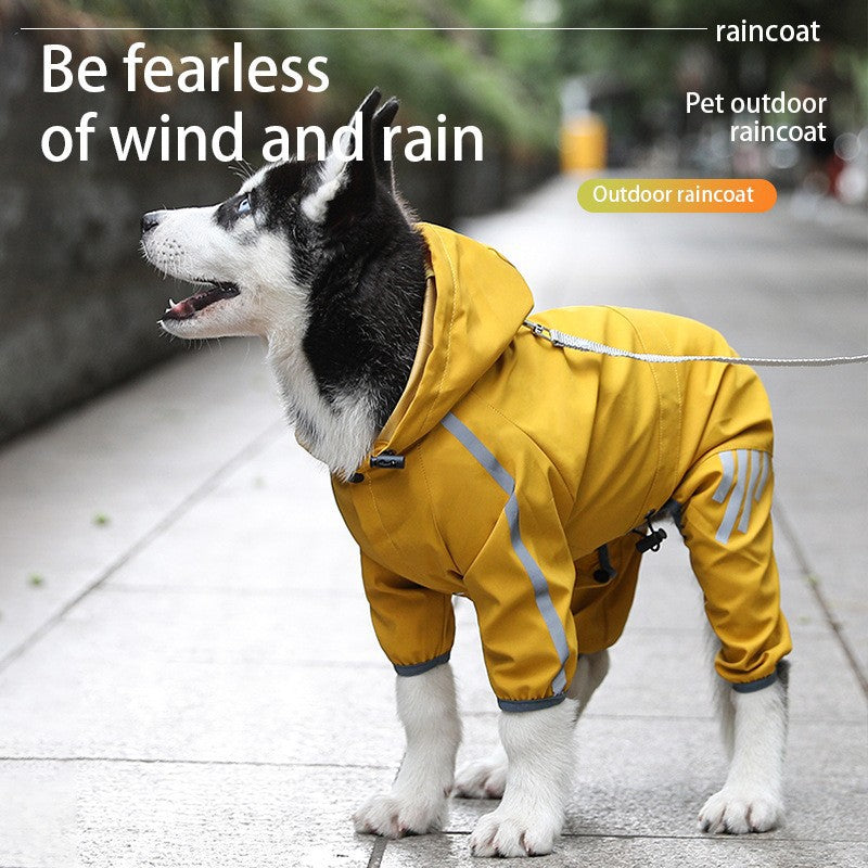 M Blue And Gray Trim Waterproof Four-Legged Dog Raincoat with Leash Hole for Small Breeds