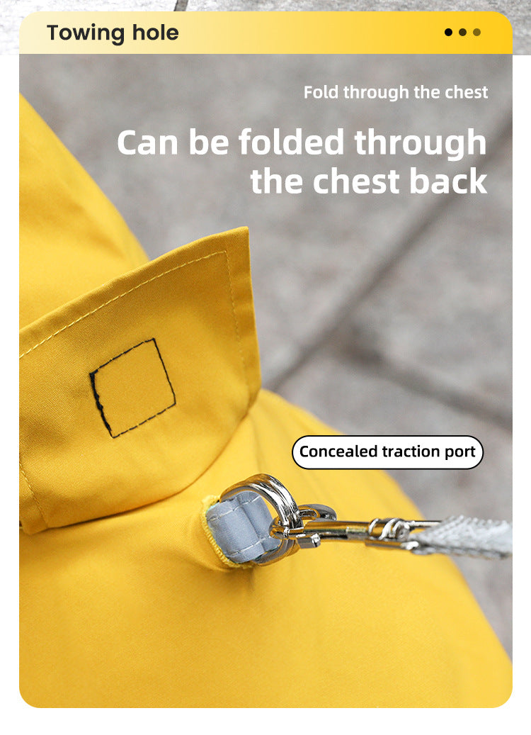 L Blue And Gray Trim Waterproof Four-Legged Dog Raincoat with Leash Hole for Small Breeds