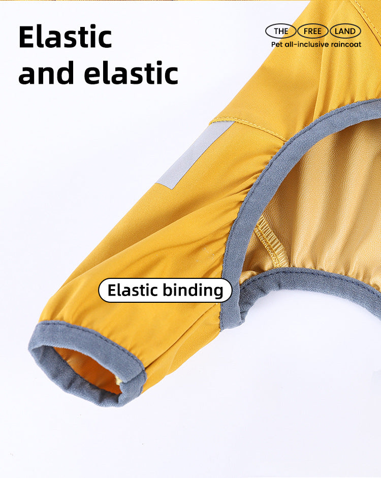 XXL Blue And Gray Trim Waterproof Four-Legged Dog Raincoat with Leash Hole for Small Breeds