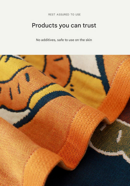 Premium Cartoon Animal Print Gauze Bath Towel - 70x140cm, Soft, Absorbent(Sun God 70*140)