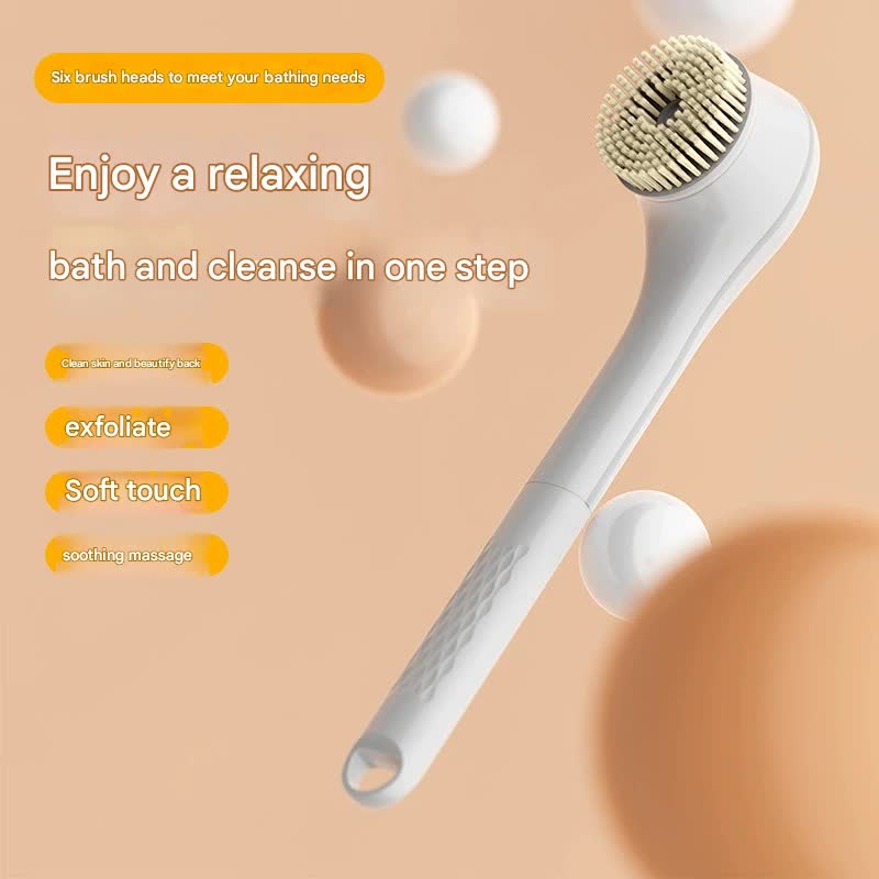 Rechargeable Electric Body Brush & Back Scrubber - 6 Heads, IPX7 Waterproof(white)