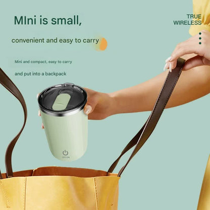 Mini Portable Electric Self-Stirring Mug - USB-C Rechargeable, 4-Hour Use, Stainless Steel (White)