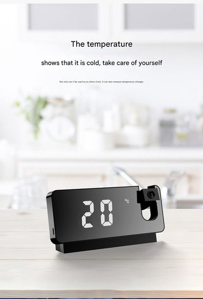 LED Digital Projection Alarm Clock - Temperature, Date, Snooze & 180 Adjustable Projector(Black shell color screen)