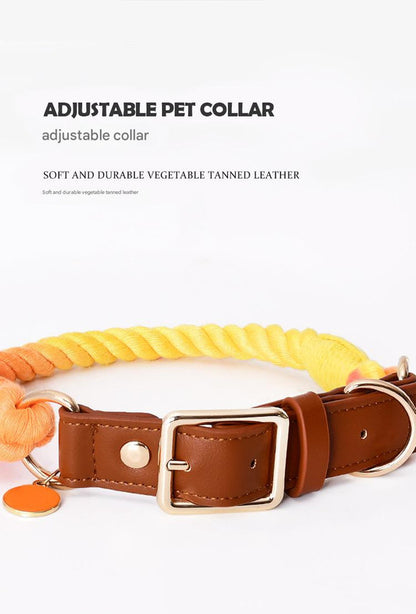 Premium Leather Pet Collar and Leash - Soft, Strong Braided Rope (Double green - Size L)
