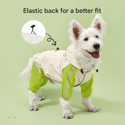Colorblock (White Purple) Dog Raincoat - Waterproof with Hood and Reflective Strips (Size XL)