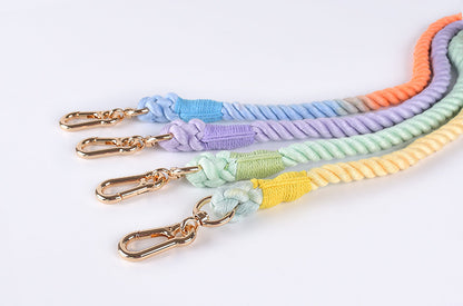 Premium Leather Pet Collar and Leash - Soft, Strong Braided Rope (Pink Purple - Size M)