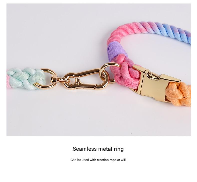 Handmade Rope Dog Collar and Leash Set - Colorful Woven Cotton Cotton (Dark Gray - Size L)