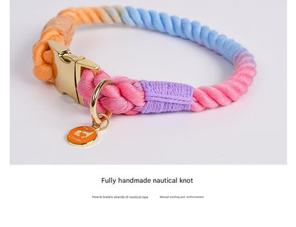 Handmade Rope Dog Collar and Leash Set - Colorful Woven Cotton Cotton (Dark Gray - Size S)