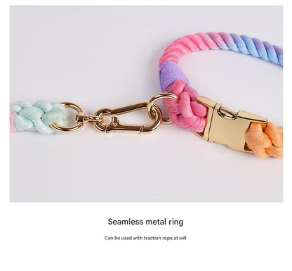 Handmade Rope Dog Collar and Leash Set - Colorful Woven Cotton Cotton (Purple - Size M)