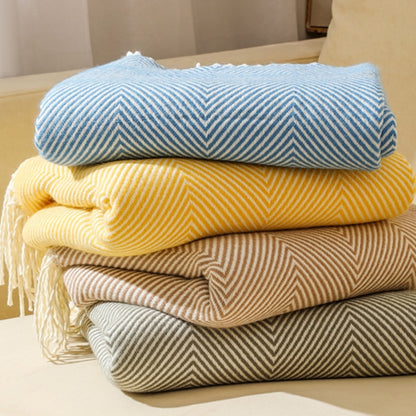 Khaki Elegant Herringbone Tassel Throw Blanket - Large Acrylic Faux Cashmere Soft Cozy Blanket for Sofa, Bed & Decor (130x240cm)