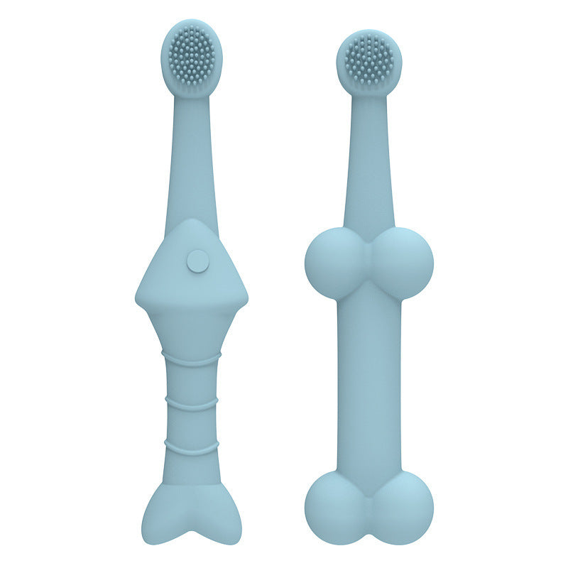 6 x Silicone Pet Toothbrush (3 Fish shape and 3 Bone shape) Blue Gentle Food-Grade Silicone Pet Toothbrush - Promotes Healthy Teeth & Gums for Dogs & Cats