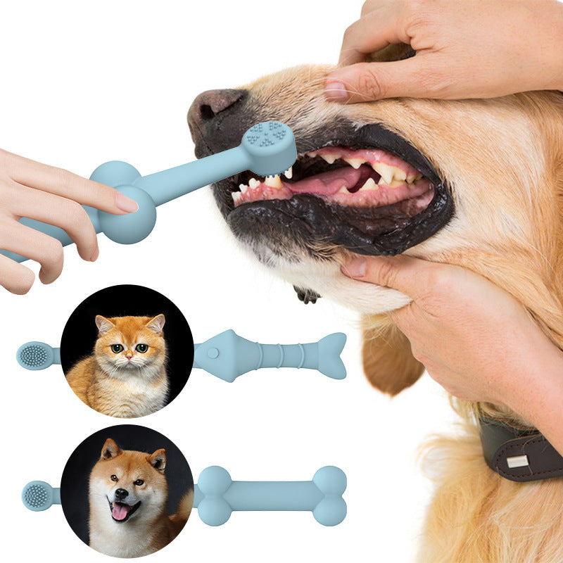 6 x Silicone Pet Toothbrush (3 Fish shape and 3 Bone shape) Beige Gentle Food-Grade Silicone Pet Toothbrush - Promotes Healthy Teeth & Gums for Dogs & Cats