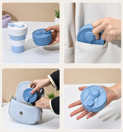 2 Pcs Purple 350ml Collapsible Silicone Travel Cup - Portable, Leak-Proof & Food-Grade Drinking Mug with Lid, Insulating Sleeve & Straw