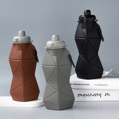 White and Grey Cup Lid Ultimate Foldable Silicone Water Bottle - Lightweight Leakproof Travel & Sports Hydration - 700ml