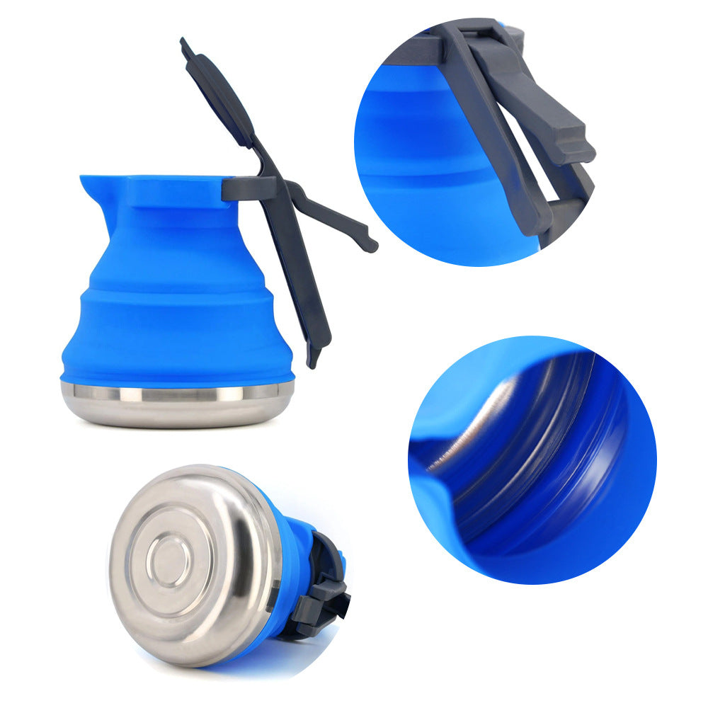 Rose Red 1.5L Collapsible Silicone Camping Kettle - Portable Foldable Travel Water Boiler, Stainless Steel Base
