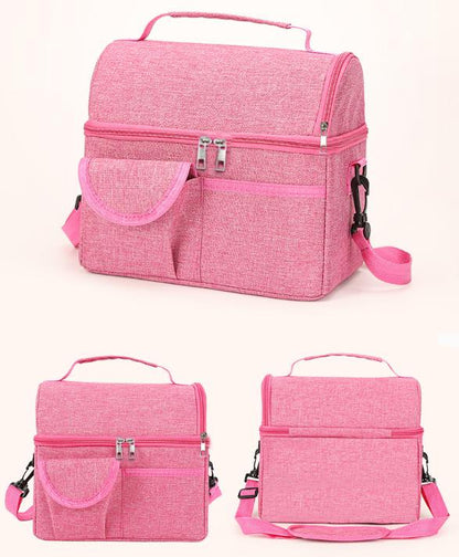 2 Pcs Black Premium Double Layer Insulated Lunch Bag - 8.4L Thermal Cooler Tote with Shoulder Strap