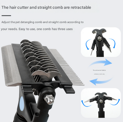 Pink and Black Professional 3-in-1 Pet Grooming Tool - Dematting Rake, Deshedding Comb & Finishing Brush for Dogs & Cats