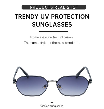 Blue Gradient Lenses Chic Oval Sunglasses for Women - UV400 Protection Lightweight Metal Frame, Comfortable Design