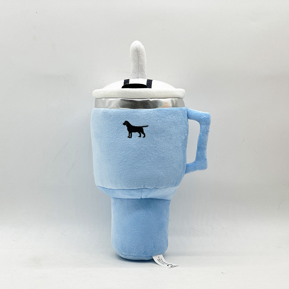 Blue Plush Travel Mug Squeaky Dog Toy - Soft Polyester Chew Toy for Boredom Relief & Interactive Fun - 31cm