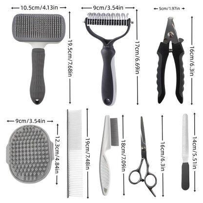 Blue Professional 9-Piece Pet Grooming Kit - DeShedding Brushes, Nail Clippers, Combs & Scissors Set for Dogs, Cats & Rabbits with Storage Bag