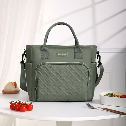 Green Chic Insulated Lunch Tote Bag - 11L Large Capacity Cooler for Work, Picnic & Travel - Durable Oxford Fabric