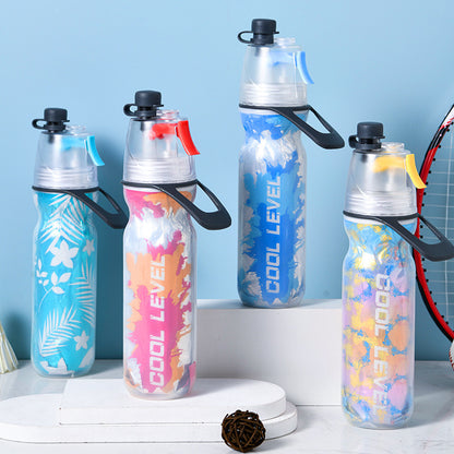 Red 500ML Insulated Sports Water Bottle with Cooling Mist - Triple-Layer Design Keeps Drinks Cold for Hours - Portable PE Misting Bottle