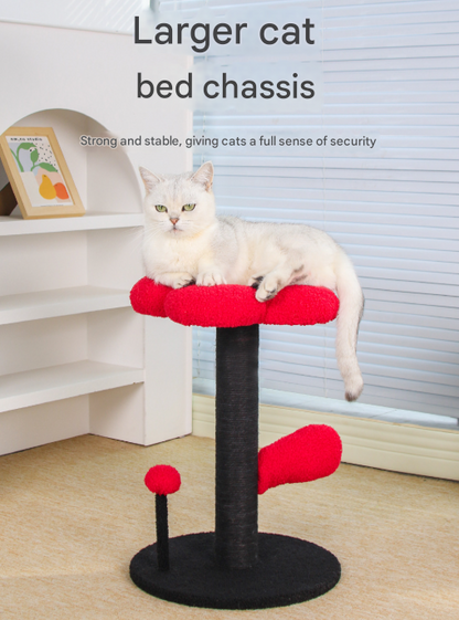Pink and Black Adorable Flower Cat Tree - Plush Perch, Sisal Scratching Post & Spring Ball Toy