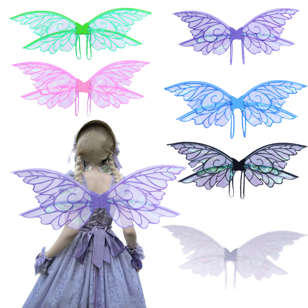 Black Enchanting Iridescent Fairy Wings - Sparkle Butterfly Elf Wings for Costume Parties, Cosplay & Dress-Up Fun