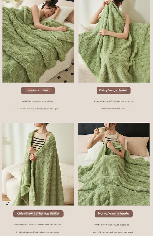 200*230CM Light Green Ultra-Soft Waffle Textured Plush Fleece Blanket - Large Cozy All-Season Throw for Bed & Sofa