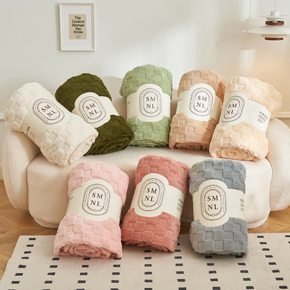 200*230CM Khaki Ultra-Soft Waffle Textured Plush Fleece Blanket - Large Cozy All-Season Throw for Bed & Sofa