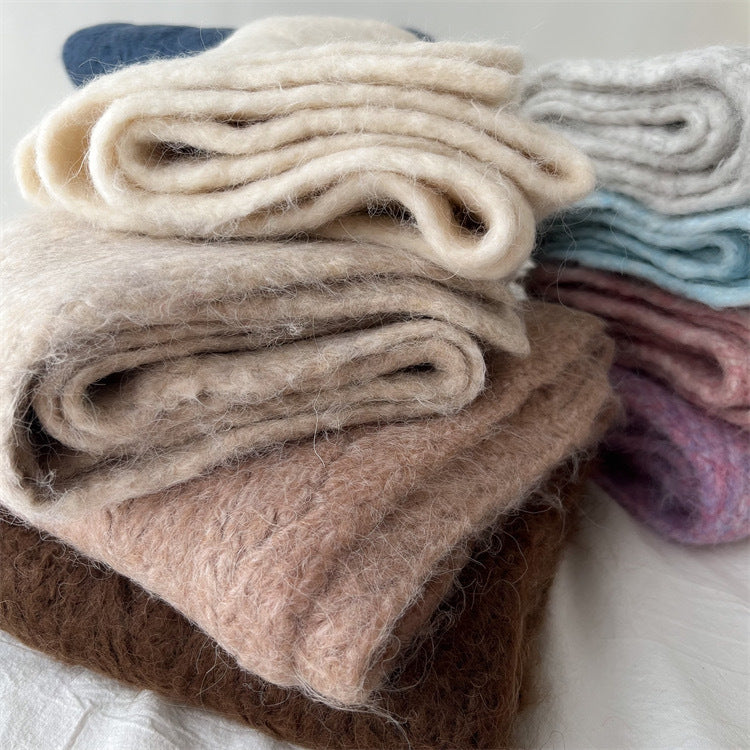 Blue Alpaca Wool Blend Solid Color Knitted Scarf for Women Winter New Style Student High Quality Couple Woolen Neck Warmer