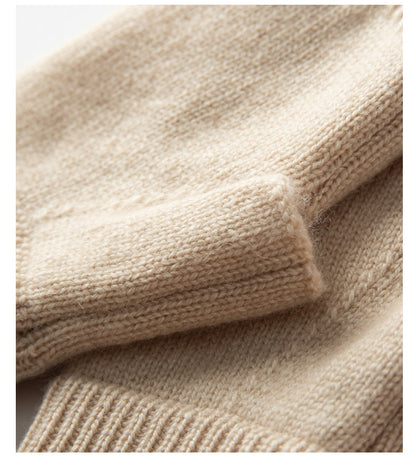 Beige Color Block Cashmere Fingerless Gloves for Women Autumn Winter Outdoor Cold Protection Warm Knitted Gloves