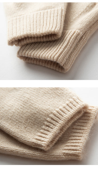Red Color Block Cashmere Fingerless Gloves for Women Autumn Winter Outdoor Cold Protection Warm Knitted Gloves