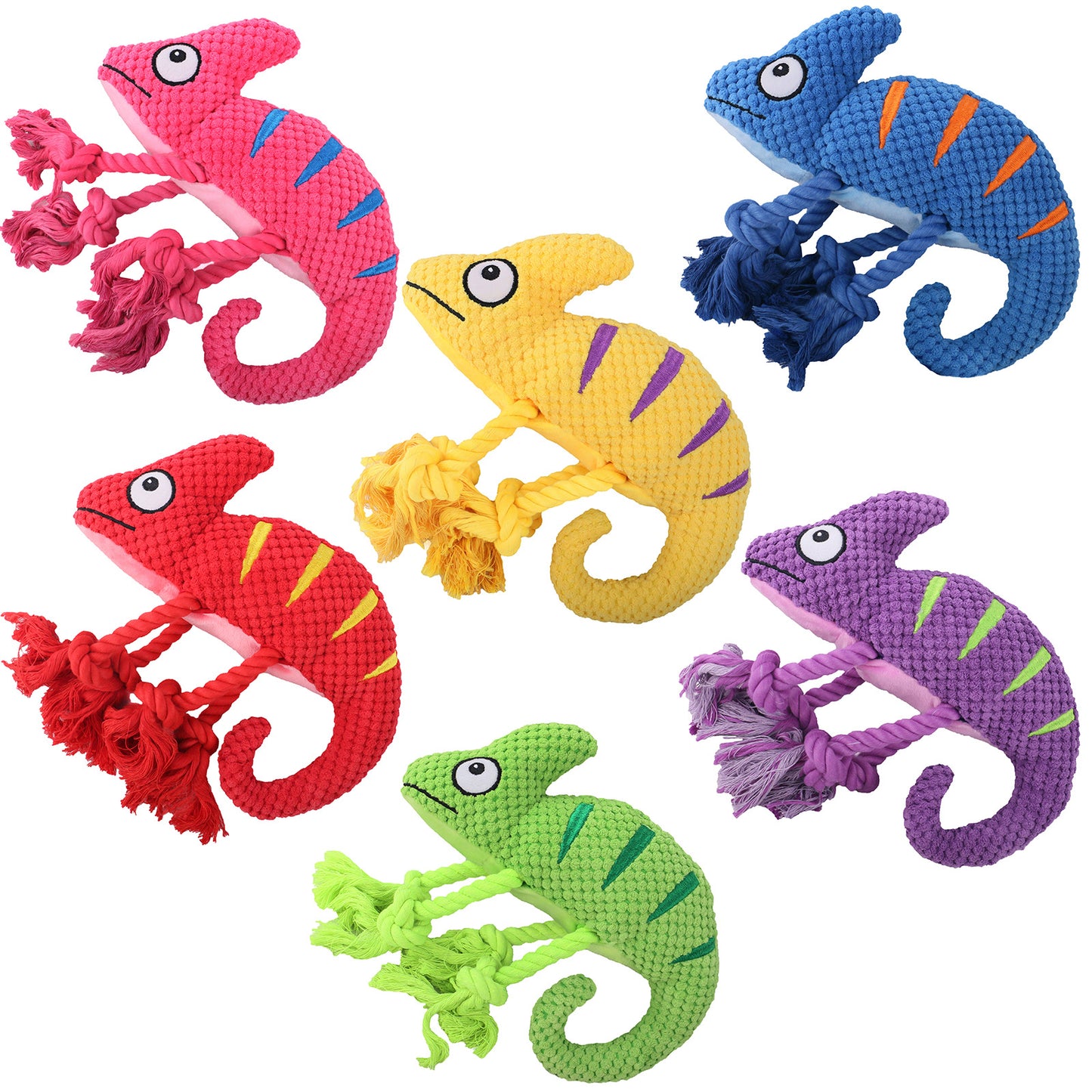 2 Pcs Pink Interactive Plush Chameleon Dog Toy with Squeaker & Rope Legs - Durable Chew Toy for Medium/Large Dogs, Teeth Cleaning Texture, Machine Washable (10.2in)