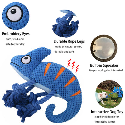 2 Pcs Pink Interactive Plush Chameleon Dog Toy with Squeaker & Rope Legs - Durable Chew Toy for Medium/Large Dogs, Teeth Cleaning Texture, Machine Washable (10.2in)