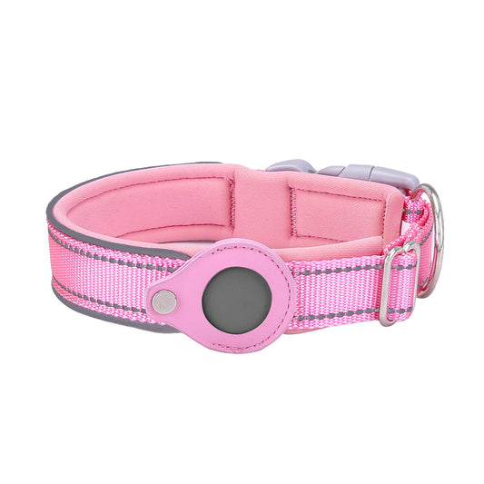 Size XL Pink Reflective Adjustable Anti-Lost Pet Collar (For Apple AirTag - Collar Only, Tracker Not Included)