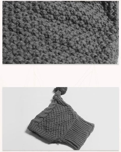 Size L Grey Whimsical Knit Dog Hat with Pom-Pom - Cozy Winter Pet Beanie & Snood