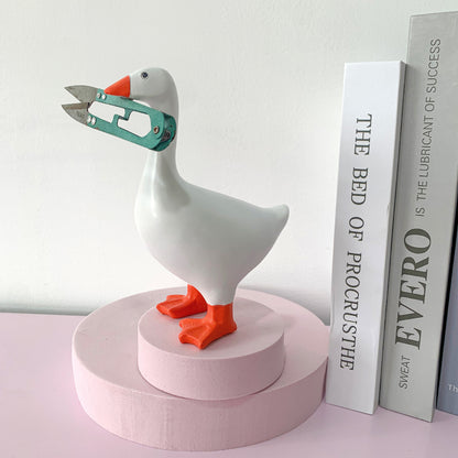 2 Pcs White and Yellow Whimsical Magnetic Goose Figurine - Novelty Key Holder & Desk Organizer