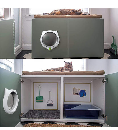 White 4-Way Locking Cat Flap Door - Pet Entry Portal for Interior Doors, Walls & Cabinets