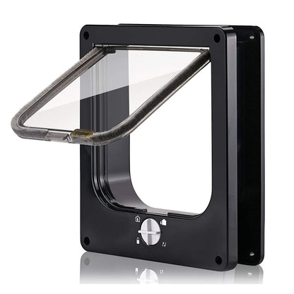 Size S Black 4-Way Locking Pet Flap Door for Cats and Small Dogs - Weatherproof Magnetic Cat Door