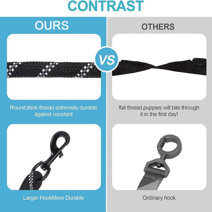 Black 3-in-1 Tangle-Free Dog Leash for 1-3 Dogs - Heavy Duty Bungee Coupler with Reflective Stitching & Padded Handle