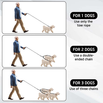 Blue 3-in-1 Tangle-Free Dog Leash for 1-3 Dogs - Heavy Duty Bungee Coupler with Reflective Stitching & Padded Handle