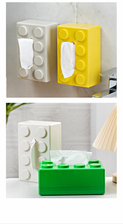 Blue 2 Pcs Creative Building Block Tissue Box Holder - Wall-Mounted & Desktop Dispenser for Bathroom, Kids Room & Office Decor