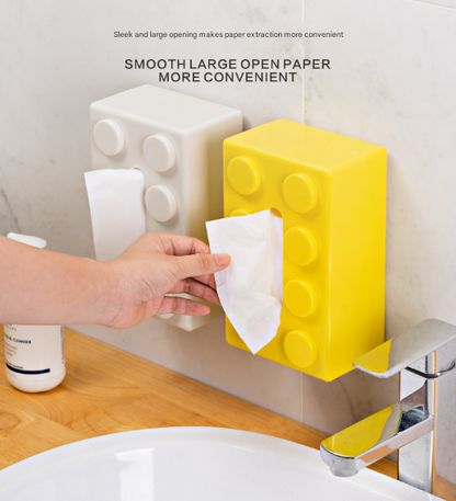 Blue 2 Pcs Creative Building Block Tissue Box Holder - Wall-Mounted & Desktop Dispenser for Bathroom, Kids Room & Office Decor